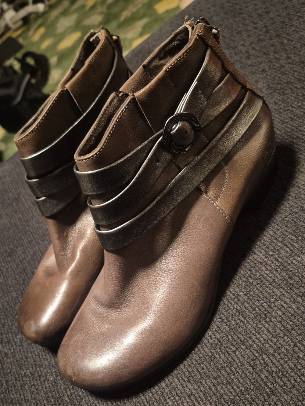 Taos Footwear Brown Ankle Booties with Layered Strap Detail